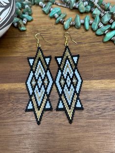 Handmade Geometric Gold Jewelry, Handmade Geometric Gold Earrings, Adjustable Geometric Beaded Jewelry, Geometric Gold Beaded Jewelry, Geometric Beaded Gold Jewelry, Gold Geometric Beaded Jewelry, Gold Beaded Geometric Jewelry, Elegant Geometric Beaded Jewelry, Bohemian Gold Rectangular Beaded Earrings