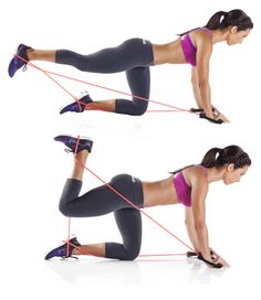 a woman is doing an exercise with resistance straps on one side and the other side