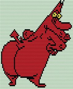 a cross stitch pattern with an image of a red dog