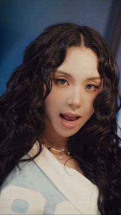 a digital painting of a woman with long dark hair wearing a white shirt and necklace