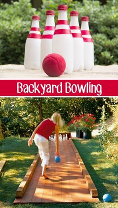 the back yard bowling game is being played on an iphone screen, and it's in