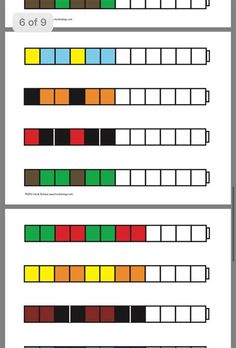 four rows of numbers with different colors and shapes on them, all in the same row