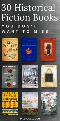 the book cover for 30 historical fiction books you don't want to miss, by author