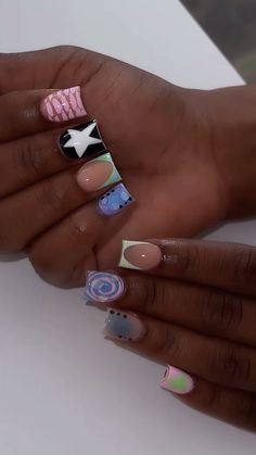 Acrylic Nail Set, Colorful Nails, Girly Acrylic Nails, Cute Acrylic Nail Designs, French Tip Acrylic Nails, Glow Nails