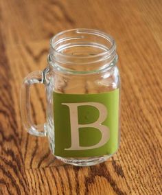 a mason jar with the letter b on it