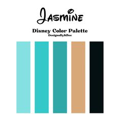 the disney color palette is shown in black, blue, and green colors with text that reads