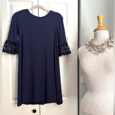 Nwot Lilly Pulitzer Xs Navy Dress With Lace Details On The Sleeves Measurements Shown In Photos Lilly Pulitzer Plum Dress, Lilly Pulitzer Dress, Dress With Lace, Navy Dress, Lilly Pulitzer, Lace Detail, Lace Dress, Color Blue, Long Sleeve Dress