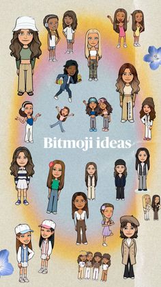 a bunch of people standing in a circle with the words bimboji ideas on it