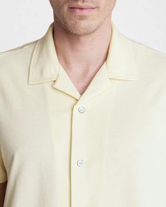 The Avery is a classic made modern. We took the ultimate button down and remade it for the season in a loopback jersey knit that's as soft as your favorite tee, cut in an ideal warm-weather silhouette. Features matte-black buttons and an extra laid-back fit. rag & bone Men's Classic Fit Button Down Shirt | Light Yellow, Medium (also in XS,S,L,XL,XXL) Casual Unstructured Tops With Buttons, Classic Cotton Shirt For Loungewear, Unstructured Buttoned Tops For Casual Gatherings, Unstructured Tops With Buttons For Casual Gatherings, Classic Tops With Buttons For Casual Gatherings, Classic Tops With Button Closure For Loungewear, Classic Summer T-shirt With Button Closure, Modern Everyday Tops With Button Closure, Classic Johnny Collar Tops For Everyday