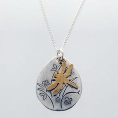 Dragonfly Over Etched Tree Necklace Beautiful Pendant Necklace, Mixed Metal Jewelry, Tree Necklace