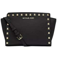 Mk MICHAEL KORS Medium Selma Studded Leather Crossbody Bag Black AUTH NWT. Michael Kors Selma Medium, Black Mini Bag, Mini Messenger Bag, Michael Kors Selma, Cheap Michael Kors, Michael Kors Tote Bags, Bags Messenger, Studded Bag, Michael Kors Outlet