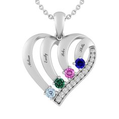 Cherish your loved ones with this beautiful family heart necklace decorated with shimmering lab-created white sapphires. Personalize the style with 2 to 4 birthstones of your choice. Created in your selection of metal, the design can be engraved with names or a special sentiment (up to 8 characters per line). The cable chain is adjusts from 16 to 18 inches and secures with a lobster clasp. Cherish Your Loved Ones, Jared The Galleria Of Jewelry, Black Tungsten, Belly Chain, Accessories Jewelry Necklace, Beautiful Family, Bold Black, Chain Ring, Toe Rings