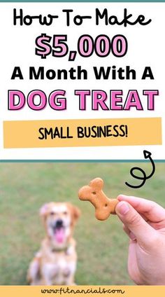 a person holding a dog treat in their hand with the text how to make $ 5, 000 a month with a dog treat small business