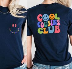 Cool Cousin Club Shirt, New Cousin Reveal Gift For Toddler, Family Reunion Kids Tee, Cousin Crew Apparel, Cousin Birthday Gift ** ABOUT US: If you are you looking for a customized comfy, soft and lovely apparels\ welcome our store !! For your questions, please feel free to message. We will get back to you asap.  ** HOW TO ORDER: You can easily place an order! Dont forget to check the color, size and description of this listing. - Choose the size and color from the first drop-down menu. - Check p Casual Blue Birthday Tops, Casual Blue Tops For Birthday, Fun Blue Tops With Name Print, Fun Blue Top With Name Print, Cousin Birthday Gifts, Cousin Birthday, Cousin Crew, Club Shirts, One Drop