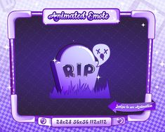 an animated purple tombstone with a ghost on it's head and the word rip above it