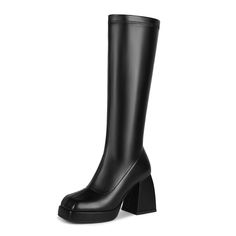 PRICES MAY VARY. [Measurement] The platform boots heel height is 3.7in/9cm. Platform height is 1 inch and the shaft height is 14.7 inch.(SAMPLE is size 7) [Go Go Boots Design] The knee high platform boots feature in a retro go-go boot shape, chunky high heel design, fashion platform sole, classic square toe style and stretchy vamp. A perfect combination of retro and stylish. [Matching]The knee high platform gogo boots is a must for daily life. It matches with all dresses, shorts and any daily ou 3 Inch Heels Boots, Chuncky Tall Boots, Chunky Heel Knee Boots, Platform Black Boots Heels, Chinky Heel Boots, Chunky Healed Boots, Platform Chunky Heel Boots, Chunky Block Heel Boots, Black High Boots Platform