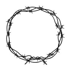 a black and white drawing of a circle with barbed wire on it's sides