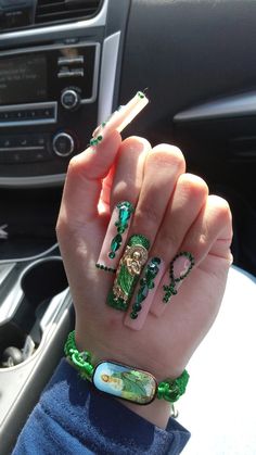 Acrylic Nails San Judas, Latina Nails Acrylic, Acrylic Nails Green, Latina Nails, Acrylic Nails Nude, Punk Nails