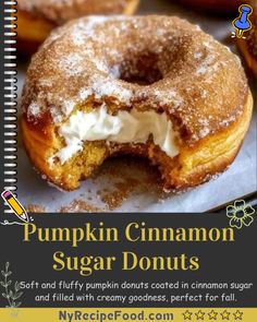 an advertisement for pumpkin cinnamon sugar donuts