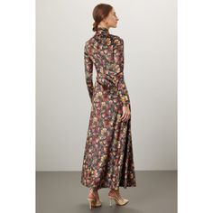 Multicolor floral jersey (98% Polyester 2% Elastic). A-line. Long sleeves. Turtleneck. Back zipper closure. 54" from shoulder to hemline. Made in the USA of imported fabric. Fitted Maxi Floral Dress For Fall, Fitted Floral Maxi Dress For Fall, Fitted Floral Print Dress For Fall, Fall Evening Maxi Dress With Floral Print, Rosetta Getty, Rent The Runway, Closet Designs, Chunky Boots, Fall Floral