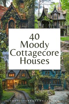 the book cover for 40 moody cottage - core houses, with pictures of different styles and colors