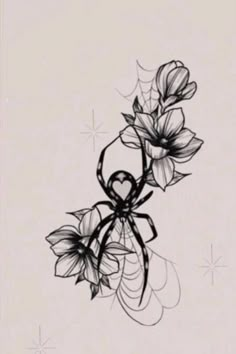 a black and white drawing of some flowers