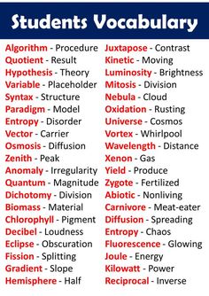 a poster with the words students'vocabulary written in red, white and blue