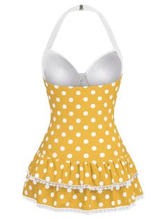 Brown 1940s Halter Polka Dots Bow Swimsuit | Retro Stage 70s Bathing Suit, 50s Swimsuit, Cutesy Clothes, Swim Costume, Bow Swimsuit, Pretty Items, Retro Stage, Kawaii Outfit Ideas, Mcbling Fashion