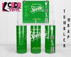 three cans of sprite soda are shown in front of a white background with the words sprite on it