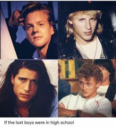 four different pictures of young men with long hair