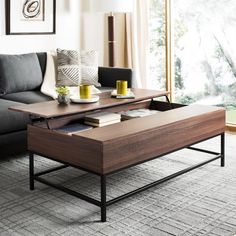 a living room with a coffee table and couch