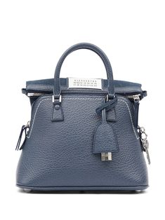 steel blue calf leather grained texture signature numbers motif signature four-stitch logo two top handles adjustable detachable shoulder strap top zip fastening main compartment Stitch Logo, Logo Number, Strap Top, Classic Mini, Strap Tops, Handle Bag, Steel Blue, Blue Bags, Leather Handle