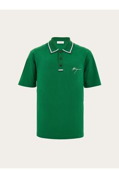 Shop the Cotton polo shirt with signature Forest green on Ferragamo.com. Discover the iconic collection on our official online shop now. Free Delivery. Greek Blue, Embroidered Polo Shirts, Contrasting Trim, Polo Shirt White, Polo Sweater, Cotton Polo Shirt, Cotton Polo, Contrast Trim, Short Sleeve Polo