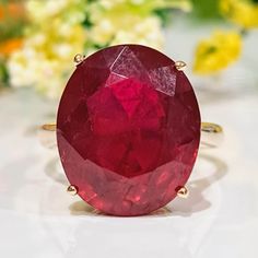 10.50 Carat Chatham Ruby 14k Solid Gold Ring Ring Material: 14k Solid Gold Total Metal Weight: 3.2 Grams Gemstone: Chatham Ruby (lab-grown)  Gemstone Color: Red Gemstone Shape: Oval Gemstone Dimensions: 16.00x12.00mm Gemstone Quantity: 1 Gemstone Carat Weight: 10.5 Carat Ring Quantity: One Ring Condition: New Made in the USA 💜 Please do not hesitate to ask any questions and we will be happy to assist You 💜 5 Carat Ring, Gold Chain With Pendant, Classic Cocktail, Citrine Earrings, Solid Gold Ring, Blue Tanzanite, Red Gemstones, 14k Gold Necklace, Solid Gold Rings