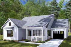 this is an artist's rendering of the front elevation of these small house plans