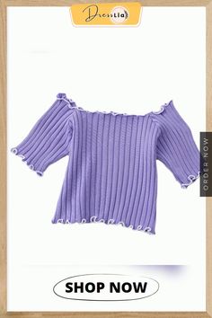 Heliar Women Tees Founce Hem T-shirts Knitted Candy Crop Tops Short Sleeve T-shirts for Women Tops Summer Trendy Purple Knit Tops, Cute Ribbed Cotton Tops, Cute Ribbed Tops For Fall, Purple Stretch Ribbed Tops, Purple Ribbed Stretch Top, Stretch Purple Ribbed Tops, Stretch Ribbed Purple Tops, Purple Knit Crew Neck Top, Casual Purple Ribbed Top