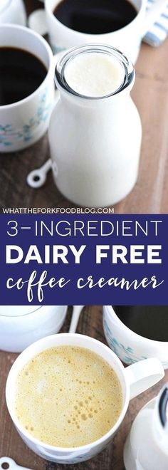 three different types of dairy free coffee creamers with text overlay that reads, 3 ingredient dairy free coffee creamers