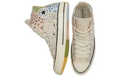 Converse Offspring x Chuck 70 High 'Paisley - Natural Ivory' 169881C Converse Shoes Multi Color, Patchwork Converse, 70 Converse, Cute Converse, Run Star Hike, High Top Converse, Black Gums, Aesthetic Shoes, Chuck 70