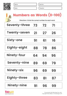 the numbers as words worksheet for children to learn how to read and write