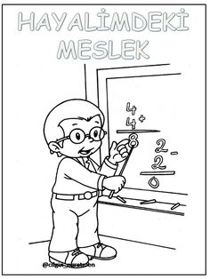 a cartoon character is writing on a board with the words havalmedeki meslek