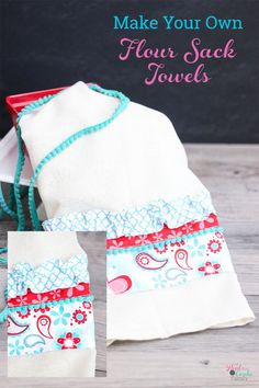 an apron made out of fabric with the words make your own flour sack towels