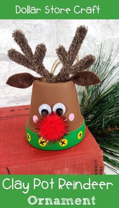 a clay pot reindeer ornament made from dollar store craft