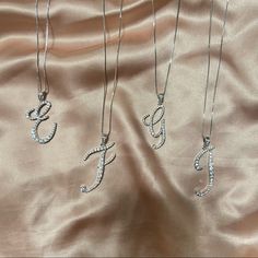 Silver Initial Necklaces With Rhinestones. Has A Lobster Clasp For Adjustment. Approx Length: 22 E Necklace Initial, Ysl Necklace, Neon Necklace, Boyfriend Necklace, J Necklace, Gold Collar Necklace, Smoky Quartz Pendant, Kate Spade Necklace, Initial Necklaces