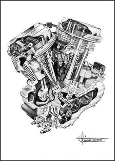 a drawing of a motorcycle engine