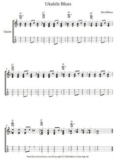 the ukulele blues sheet music for guitar and piano with notes, tabula