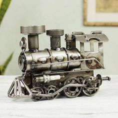 a metal model of a train engine