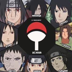 the characters from naruta are shown in this cartoon character poster with their names