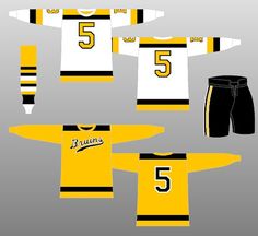 the yellow and black hockey uniform is shown in three different positions, with numbers on each side