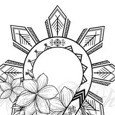 a drawing of flowers and arrows on a white background