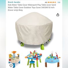 an advertisement for a kid's table and chair set with water toys in it